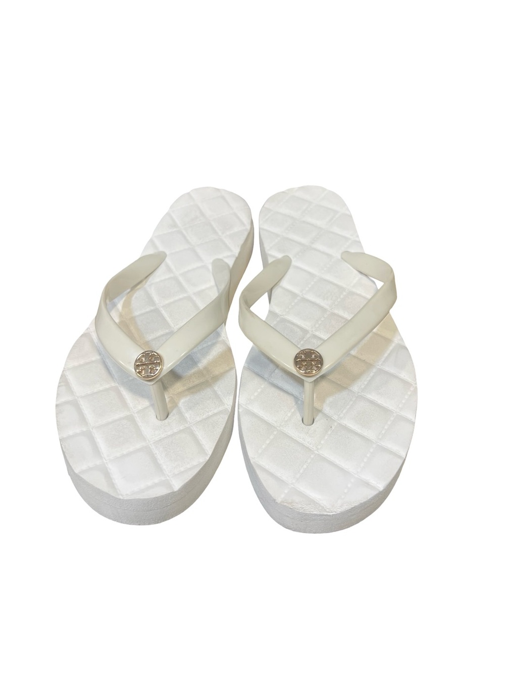 Tory Burch Willa Ivory Quilted Platform Thong Sandals with Gold Logo 8